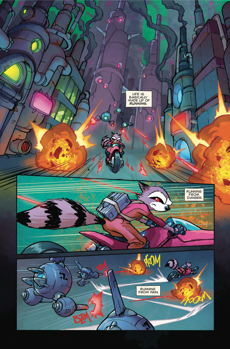 Illustration for article titled Exclusive Marvel preview: Rocket makes a thrilling getaway in Rocket Raccoon #11